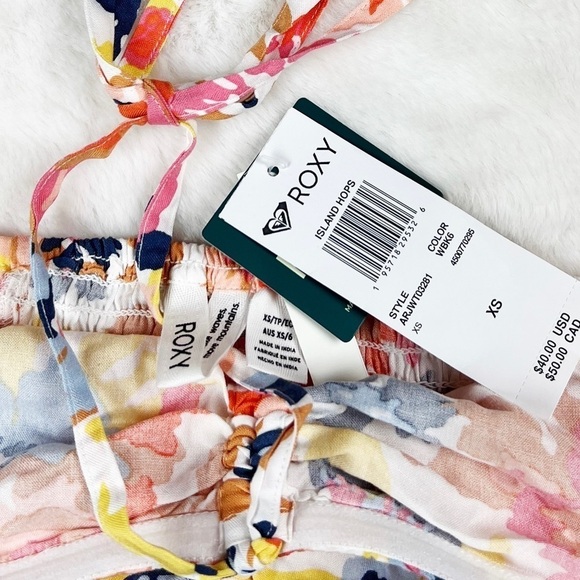 NWT Roxy Island Hops Floral Print Shirred Halter Crop Top - Picture 6 of 8
